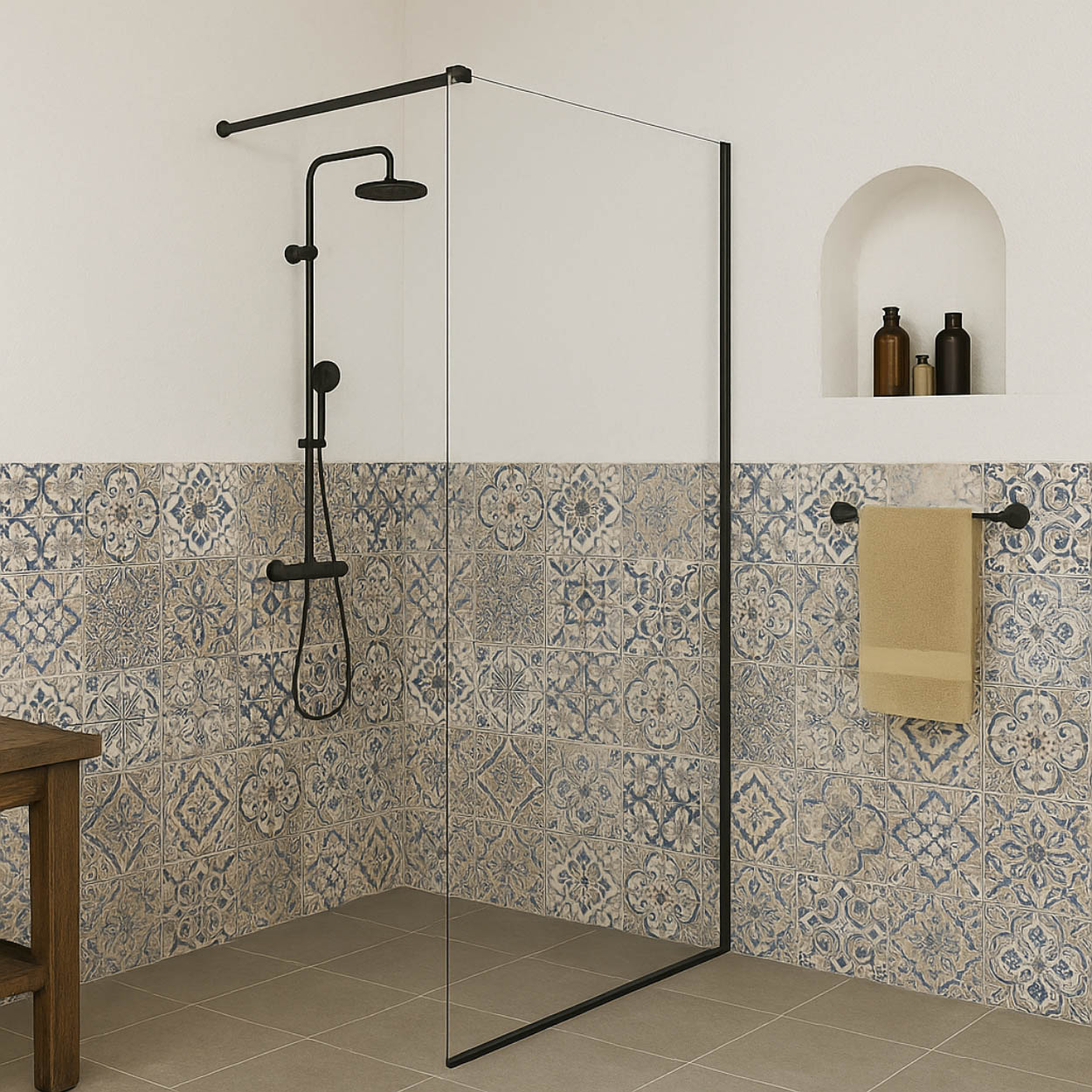Wiesbaden Graffic Inloopdouche 10mm NANO Helder Glas / Mat Zwart